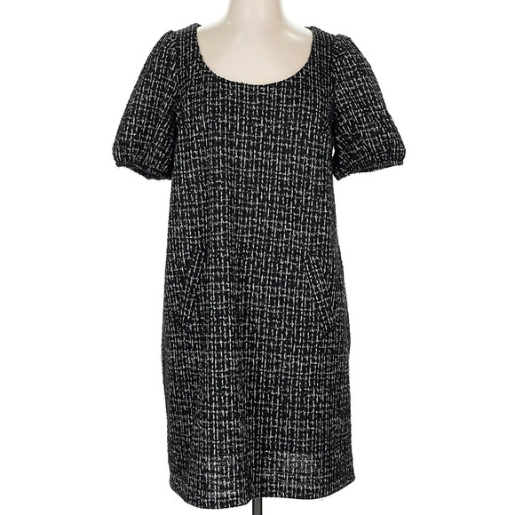 Loft Large Dress Sheath Midi Short Sleeve Black Silver Thread NWT - Picture 1 of 6